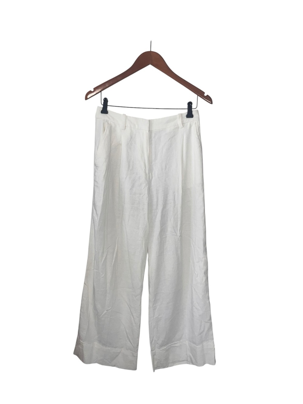 H&M White Cropped Wide-Leg Linen Blend Trousers